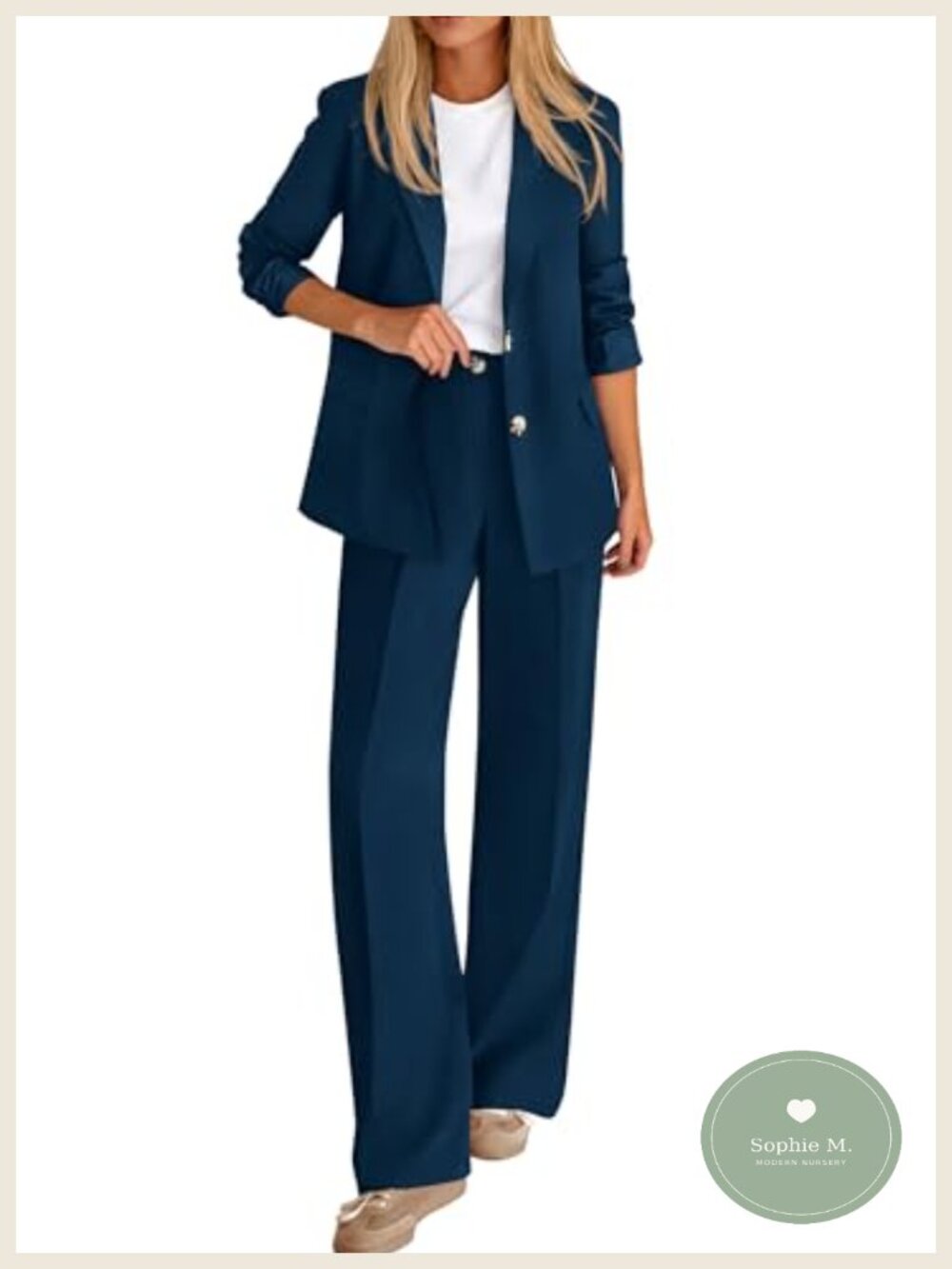 Women's 2 Piece Pantsuit Set: Oversized Blazer & Wide Leg Dress Pants Business